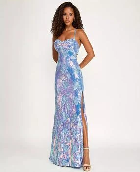 Juniors' Low Back Long Sequin Gown