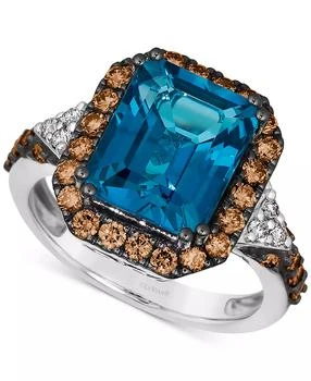 Le Vian | Couture Deep Sea Blue Topaz (5 ct. t.w.), Chocolate Diamonds (3/4 ct. t.w.) 
Nude Diamonds (1/10 ct. t.w.) Square Halo Ring in Platinum