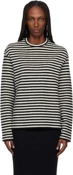 Jil Sander | Black 
White Boiled Striped Wool Compact Sweater