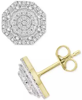 Macy's | Men's Diamond Octagon Cluster Stud Earrings (1/4 ct. t.w.) in 10k Gold