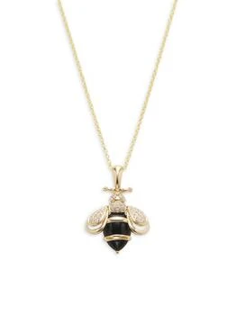 Effy | 14K Yellow Gold 0.17 TCW Diamond 
1.50 TCW Onyx Bee Pendant Necklace