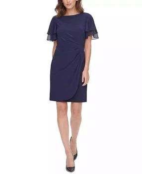 Petite Flutter-sleeve Sheath Knee Length Dress