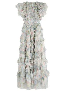Hydrangea Genevieve floral-print ruffle tulle gown