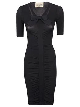 Valentino | Valentino Bow Detailed Ruched Knitted Dress