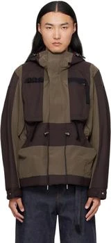 Sacai | Brown & Khaki Suiting Bonding Grosgrain Jacket
