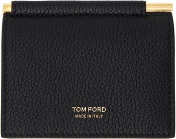 Black Small Grain Leather Money Clip Card Holder