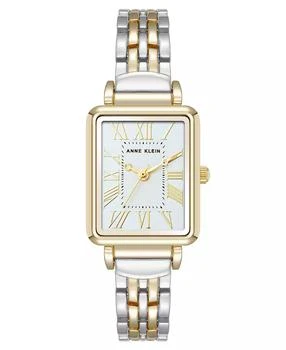 Women's Quartz Rectangular Roman Numeral Two-Tone Metal Alloy and Light Blue Dial Watch