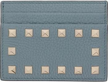 Valentino Gray Rockstud Grainy Calfskin Card Holder