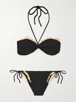 Valentino | Ruffled Two-tone Halterneck Bikini