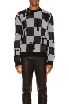 AMIRI | Logo Check Cashmere Crewneck Sweater In Black White