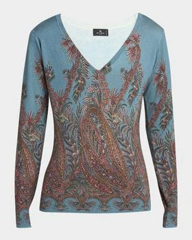 ETRO | V-Neck Paisley Stampa Silk Sweater