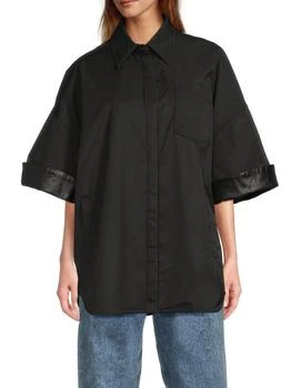 Valentino | Leather-Trim Oversized Shirt Jacket