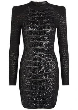 Balmain | Sequin-embellished crocodile-knit mini dress