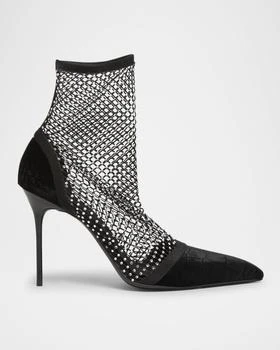 Balmain | Velvet Strass Mesh Ankle Boots