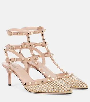 Valentino | Rockstud 60 embellished leather slingback pumps