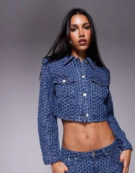 Liquor N Poker cropped denim jacket co-ord in bubble indigo