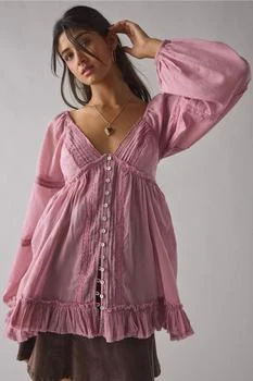 Kimchi Blue Delphine Lace Trim Long Sleeve Babydoll Tunic Top