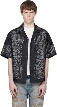 AMIRI | Black Bandana Paint Oversized Bowling Shirt