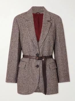 Brunello Cucinelli | Belted Bead-embellished Houndstooth Wool-blend Jacket - IT40