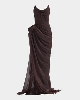 Lexicon Metallic Draped Strapless Column Gown