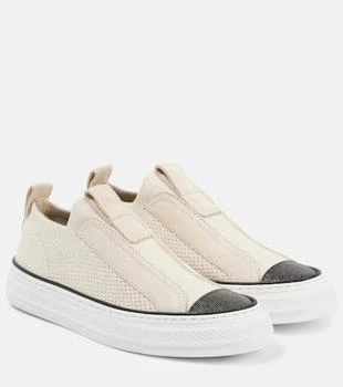 Brunello Cucinelli | Suede-trimmed canvas sneakers
