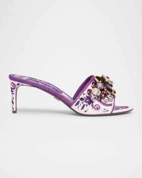 Dolce
Gabbana | Maiolica Jeweled Printed Slide Sandals