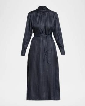 Sabbia Pinstripe Silk Midi Dress