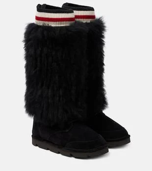 Brunello Cucinelli | Mountain shearling-trimmed suede knee-high boots