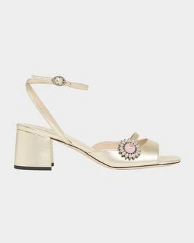Valentino | Daisy Jeweled Metallic Ankle-Strap Sandals
