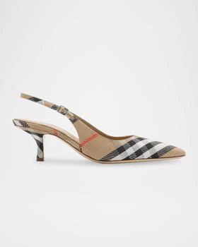 Burberry | Birdie Metallic Check Slingback Kitten-Heel Pumps