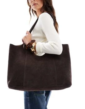ASOS DESIGN premium suede bonded scoop tote bag in chocolate