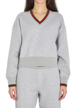 Gucci | Gucci Web Jersey V-Neck Sweatshirt
