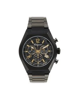 Salvatore Ferragamo | Tonneau Chrono Gancini IP Blacktone Stainless Steel Chronograph Watch/42MM