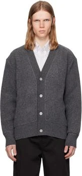 Thom Browne | Gray Wool Fleece Oversized V Neck Cardigan
