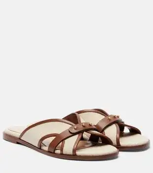 Gianvito Rossi | Paros leather-trimmed canvas slides