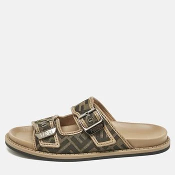 Fendi | Fendi Brown Zucca Canvas and Leather Feel Sandals Size 41