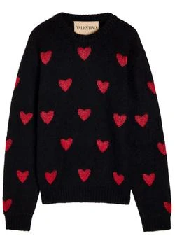 Valentino | Heart-intarsia metallic brushed knit jumper
