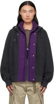 Sacai | Gray & Purple Sponge Sweat & Grosgrain Hoodie