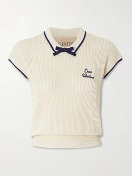 Valentino | Embroidered Waffle-knit Cotton-blend Polo Shirt