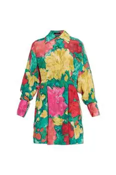 Balmain | Balmain Roses Printed Crepe Shirt Dress