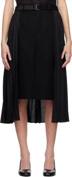 Sacai | Black Suiting & Wool Melton Midi Skirt