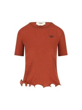 Fendi | Fendi Logo Embroidered Ruffled-Hem Ribbed Top