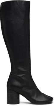 MM6 | Black Anatomic Stitch Leather Tall Boots