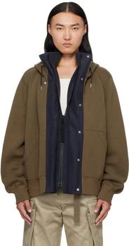 Sacai | Khaki & Navy Sponge Sweat & Grosgrain Hoodie