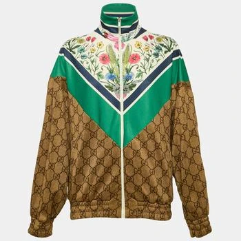Gucci | Gucci Brown/Green Floral and GG Print Jersey Zip-Up Track Jacket XXS
