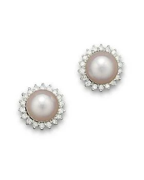 Bloomingdale's | Cultured Akoya Pearl Stud Earrings with Diamonds in 14K White Gold, 6.5mm