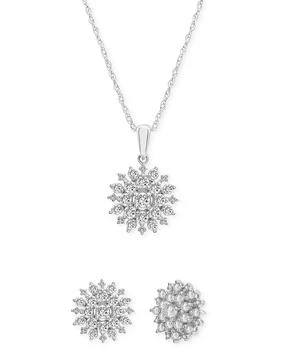 Macy's | 2-Pc. Set Diamond Cluster Pendant Necklace & Matching Stud Earrings (1 ct. t.w.) in 14k White Gold, Created for Macy's