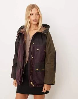 Barbour Keeley wax jacket in merlot/rustic/beech/muted tartan