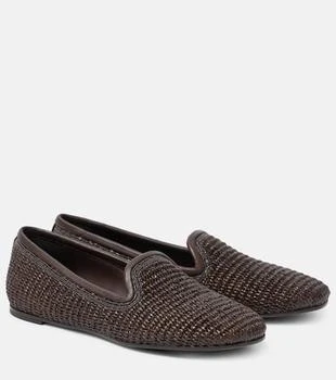 Brunello Cucinelli | Leather-trimmed raffia slippers