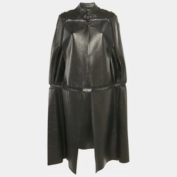 Valentino | Valentino Black Crochet Trim Leather Cape Coat M